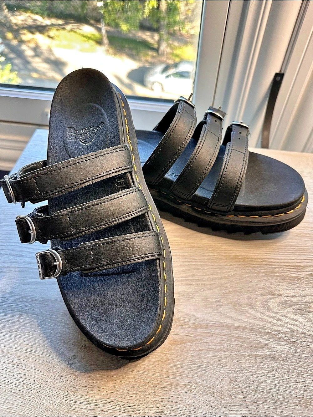 Dr. Martens Blaire Slide Black Leather Triple Buckle Sandals Women’s 10